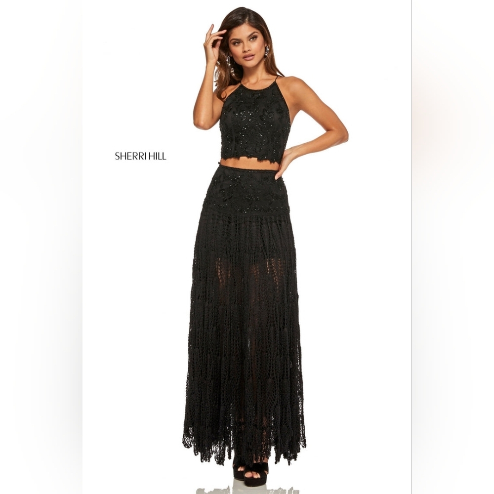 Sherri Hill #52671 2-Piece Prom Special Occasion Dress Black 8, Blue Ivory 2